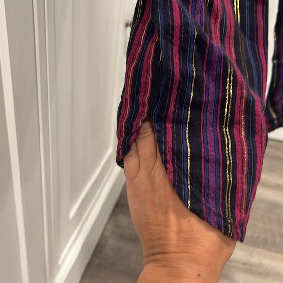 MARINE LAYER Allison Multi-Colored Magenta Gold Lurex Stripped Pants, Size M - Picture 7 of 13